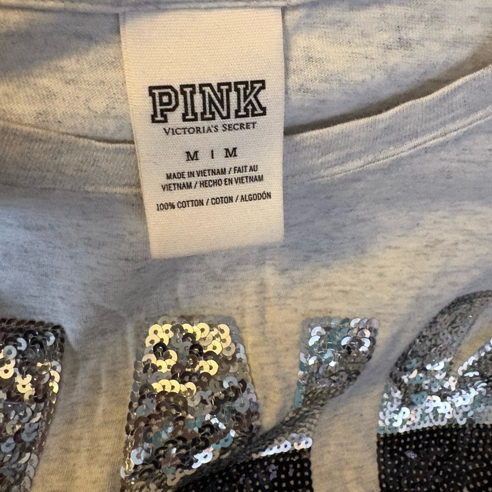 PINK Victoria's Secret Kids Long Sleeve Sequin Tee - Light Gray - Picture 2 of 4